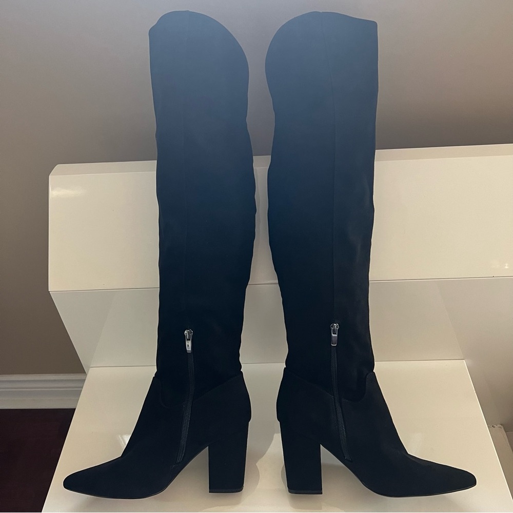 Women’s black over-the-knee boot/bootie, size 6.5, like new, worn once, comfy